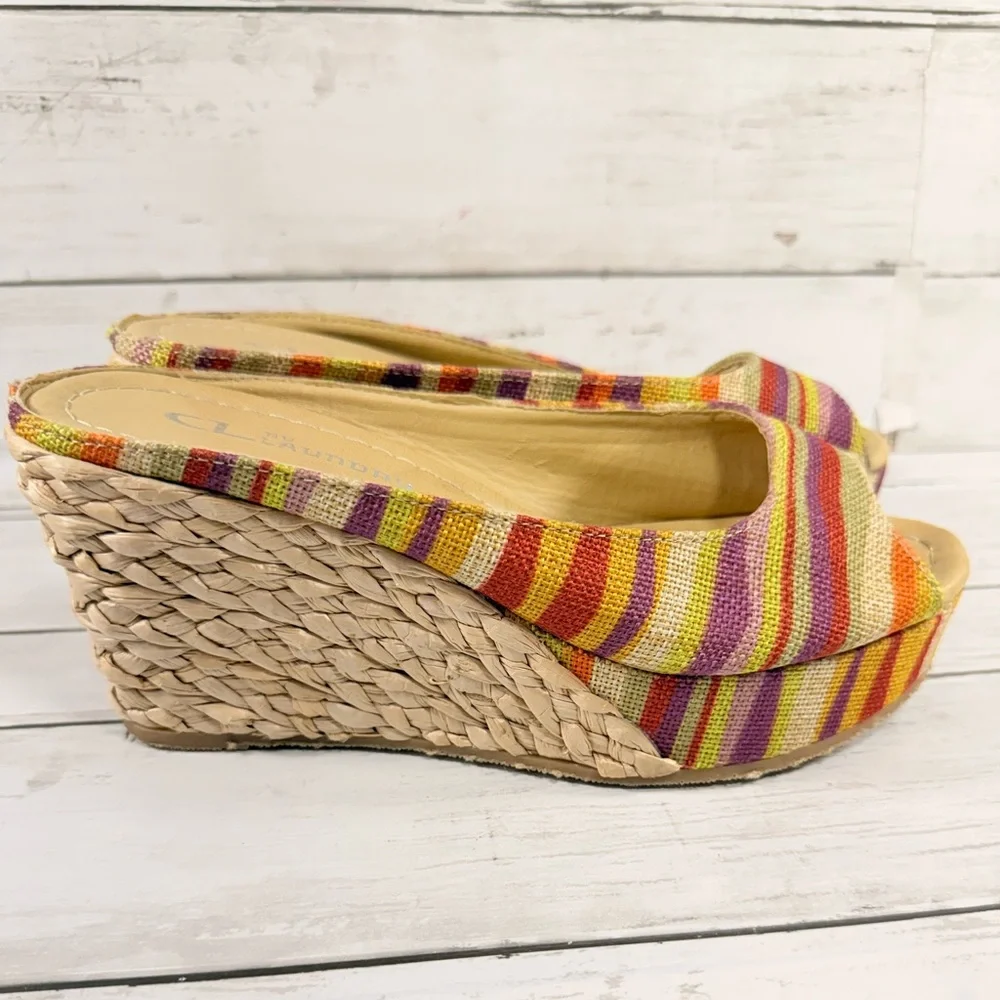 CL by Laundry Multicolor Striped Espadrille Wedge (Yellow, Orange, Pink, Purple)